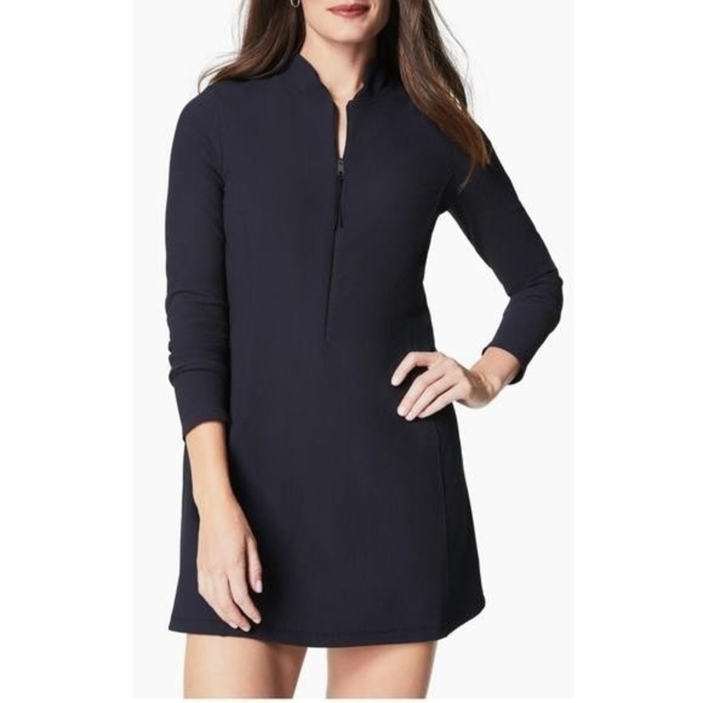 SPANX Contour Rib Long Sleeve Zip Dress Womens Small Black 50772R‎